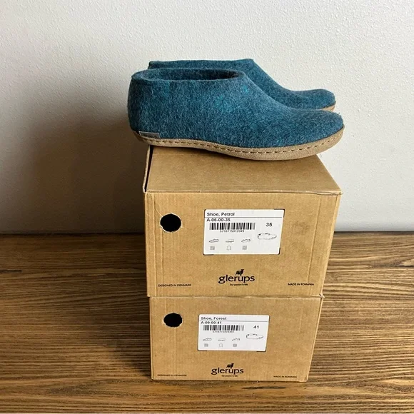 Glerups Petrol Blue Wool Slippers, New in Box - Picture 6 of 9
